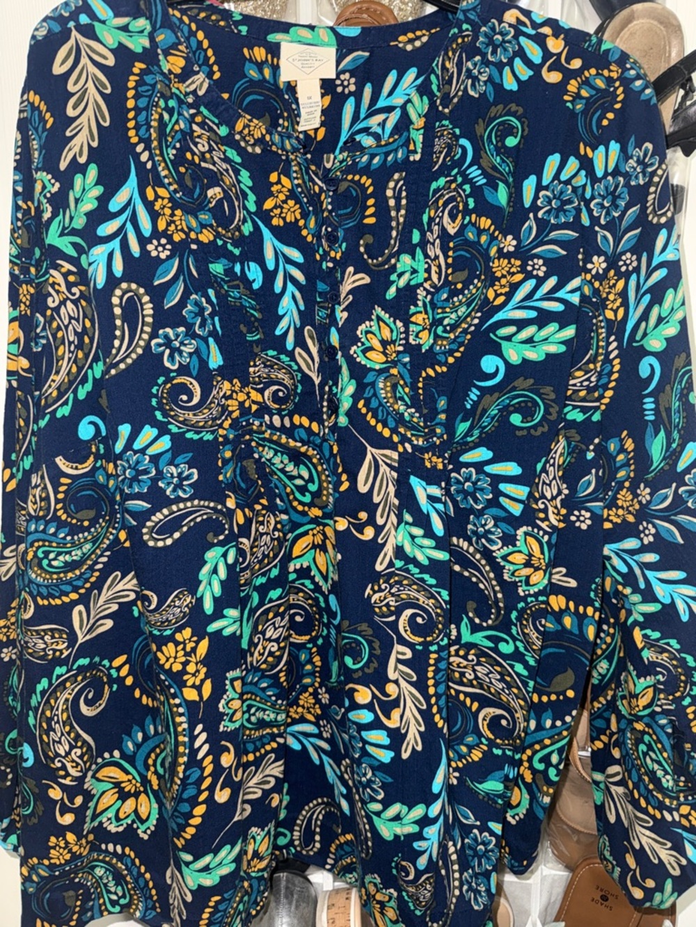 St. John's Bay Navy Paisley Tunic with Teal & Gold Accents